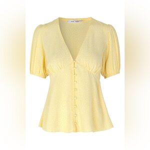 Samsoe Samsoe Petunia Yellow Polka Dotted Buttoned Short Sleeve Blouse Womens L